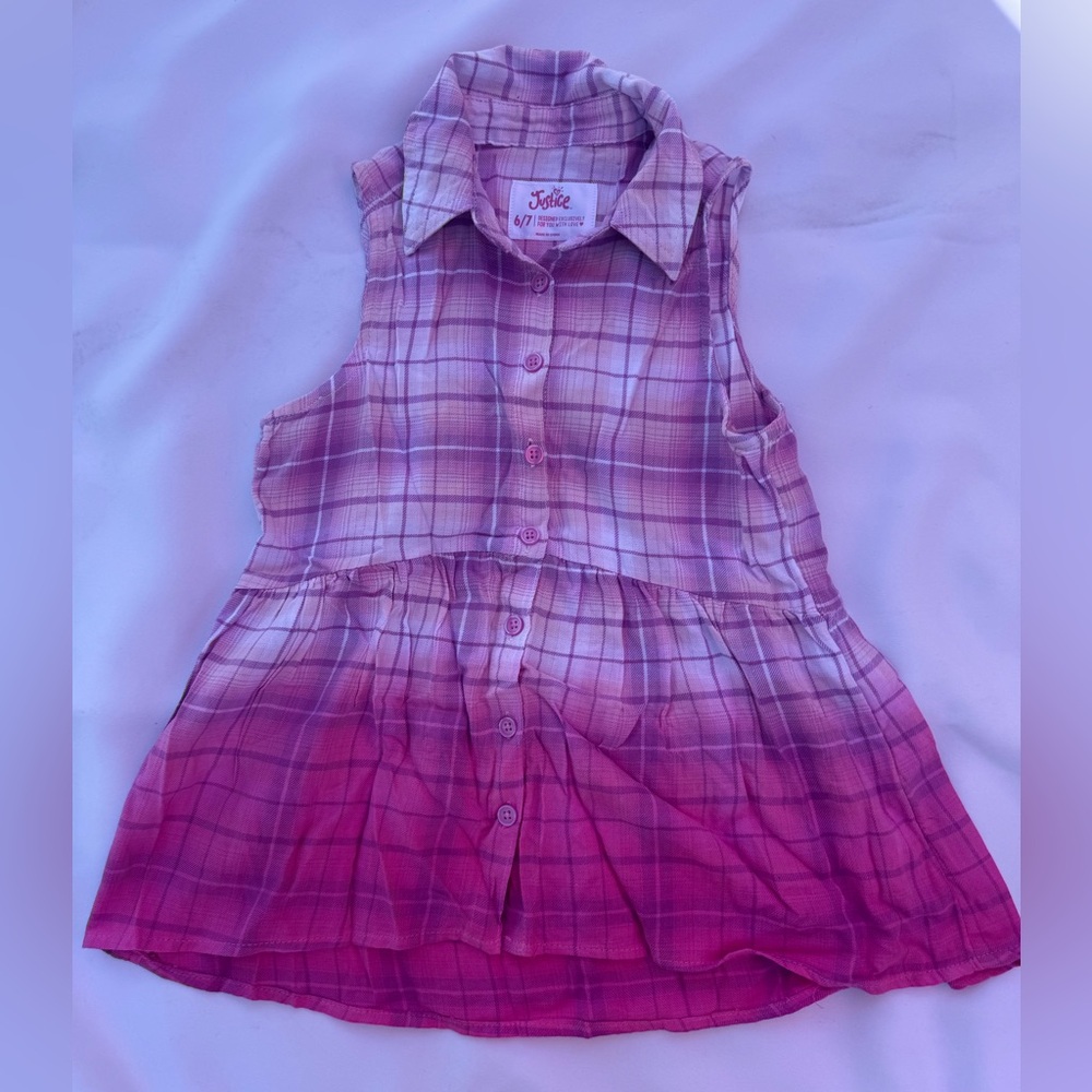 Justice Pink and Purple Plaid Sleeveless Shirt